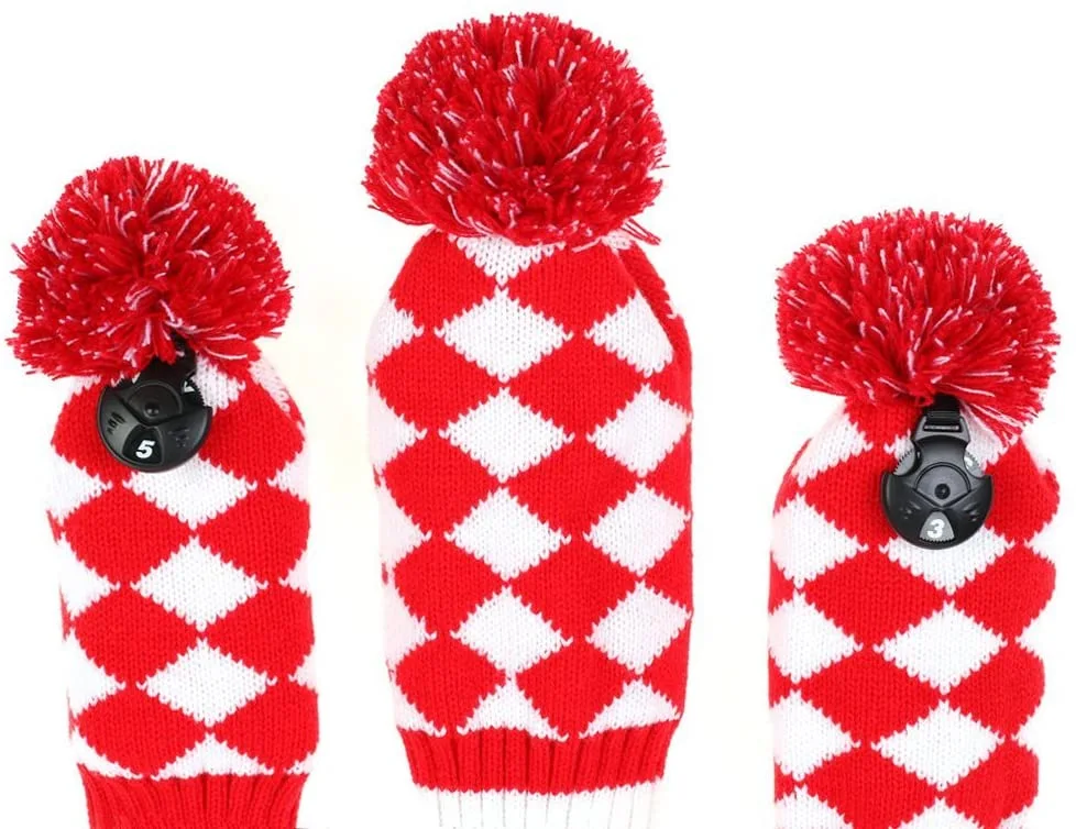 HNM Golf Volf Golf Knit Red White Diamond Headcover Set 2 HNM Golf Volf Golf Knit Red White Diamond Headcover Set - Image 2